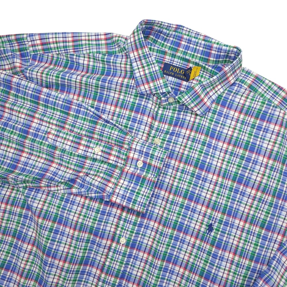 Polo Ralph Lauren Shirt Mens 2XL Plaid Long Sleeve Button Down Cotton Stretch